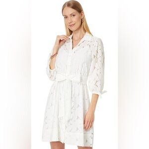 Lilly Pulitzer Amrita 3/4 Sleeve Shirtdress Resort White Flora Faille Size 8